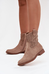 Women's Flat Heeled Ankle Boots with Openwork Pattern S.Барски HY52-530 Beige