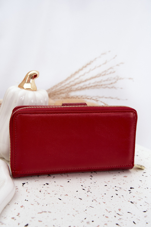 Lacquered Ladies Wallet with Embossing and Gold Detail Red Evlinne