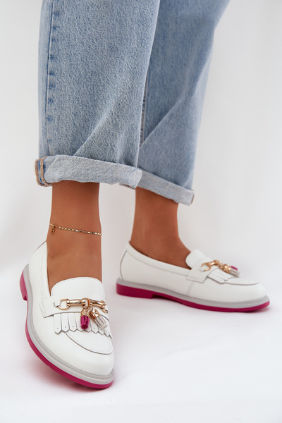 Leather Elegant Moccasins On Flat Heel S.Barski LR51-768A White