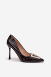 Patent leather heels with gold detail black Paivelle