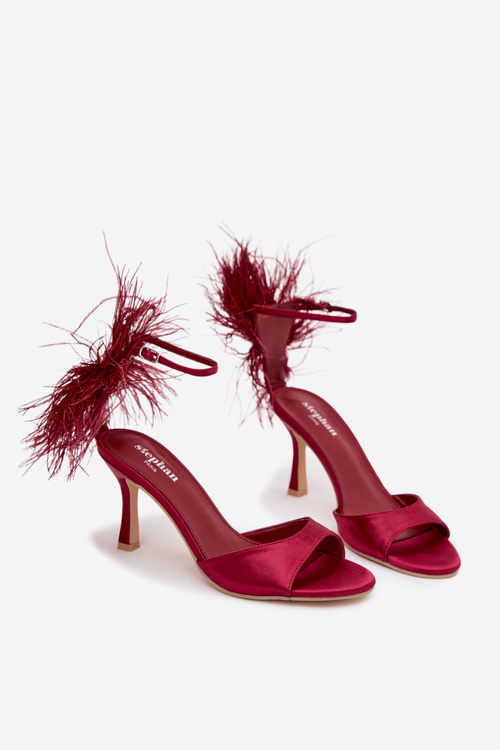 High Heel Sandals With Feathers Bordeaux Caelina