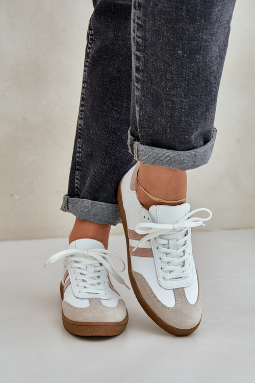 Zazoo N1068 Leather Low Sneakers Women Beige