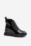 Leather Wedge Ankle Boots D&A Black MR880-137