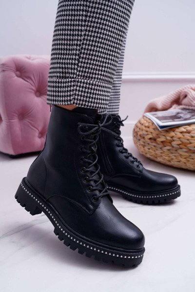Women's Flat Heel High Boots Black Hippe
