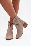 Women's openwork suede boots on heel Zazoo 3690 beige