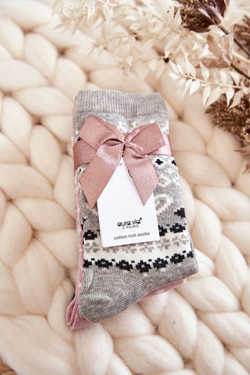 Women's 3-Pack Christmas Socks Pattern Hearts Grey