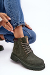 Leather Lined Fur-Trimmed Boots Dark Green Felizia