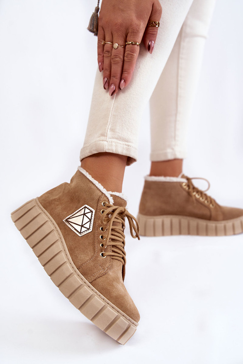 Suede Sport Shoes Tied Lewski Shoes 3252/N Beige