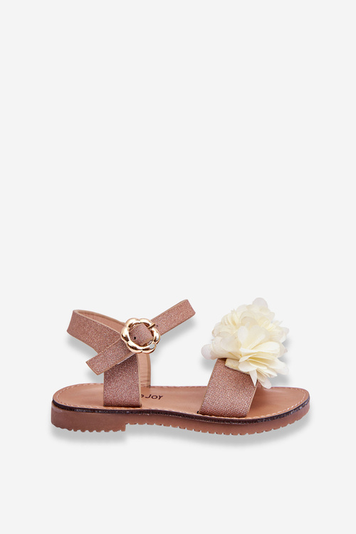 Fashionable Children's Sandals With Flowers Beige-gold Poly