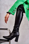 Leather High Heel Boots Black Casto