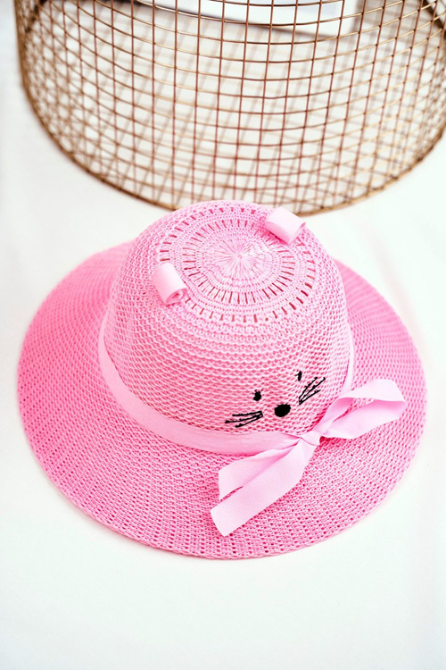 Children's Hat Summer Beach Pink With Kitty
