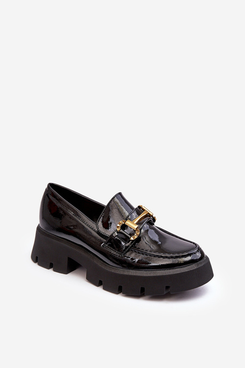 Women's Glossy Loafers with Ornament Black Peuria