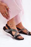 Flat Leather Sandals Women Zazoo 40032 Black