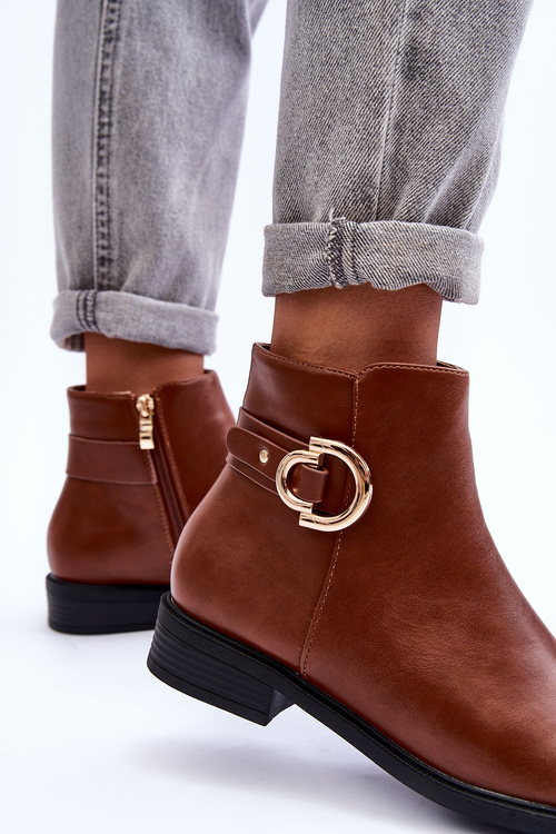 Leather Flat Heel Boots Brown Meronei