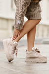 Sneakersy Na Platformie Z Eko Zamszu Ocieplane Futerkiem Beżowe Velarisea