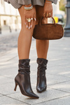 Women's ankle boots on heel with wrinkled shaft zipper chocolate Ulisse
