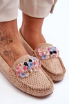 Stylish Suede Moccasins with Decorations Beige Delima