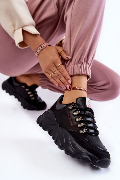 Sneakersy Damskie Platforma Czarne Cross Jeans KK2R4073C