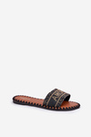 Ladies Flat Heeled Slippers With Decoration Black Dorfedi