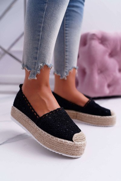 Women's Lace Espadrilles Black Lovely Haven