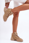 Women's Suede Sports Shoes with Chain Dark Beige Tymagio