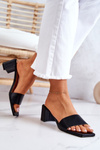 Leather Slippers On High Heel Black Netty