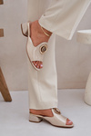Elegant Ladies Slippers On Low Heel With Decoration Beige Feledis