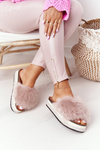 Platform Slippers With Eco Fur Beige Adventure
