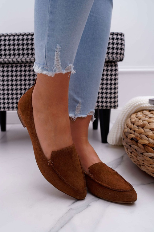 Women's Moccasins Suede Leather Loafers Cognac Homny