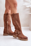 Women's Suede Knee-High Boots Brown Lewski 3615