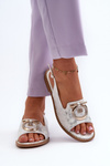 Elegant Women's Sandals with Gold Decoration on Flat Heel Silver S.Barski KV27-053