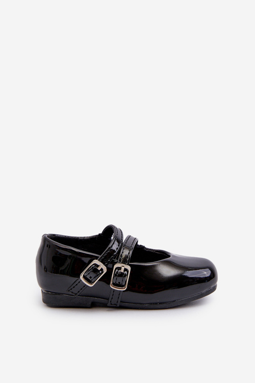 Black Patent Leather Children's Ballerina Flats with Straps Margenis