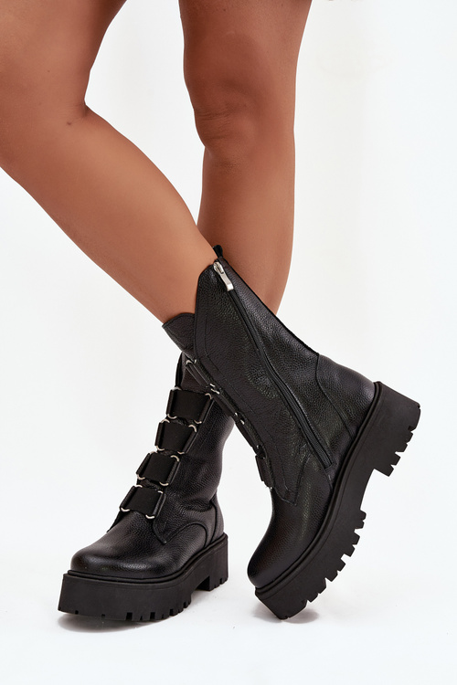Women's Leather Ankle Boots On Platform Zazoo 3795 Black