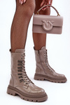 Women's Glossy Lace-Up Ankle Boots Dark Beige SBarski MR870-72