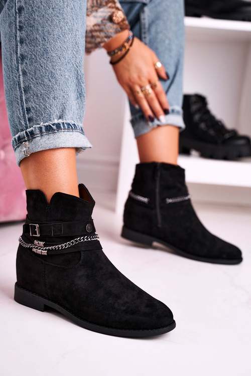 Women's Boots With Chain And Hidden Wedge Suede Black Eliza