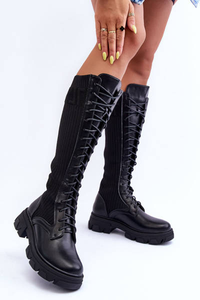 Flat Heel Boots With Sock Black Itona