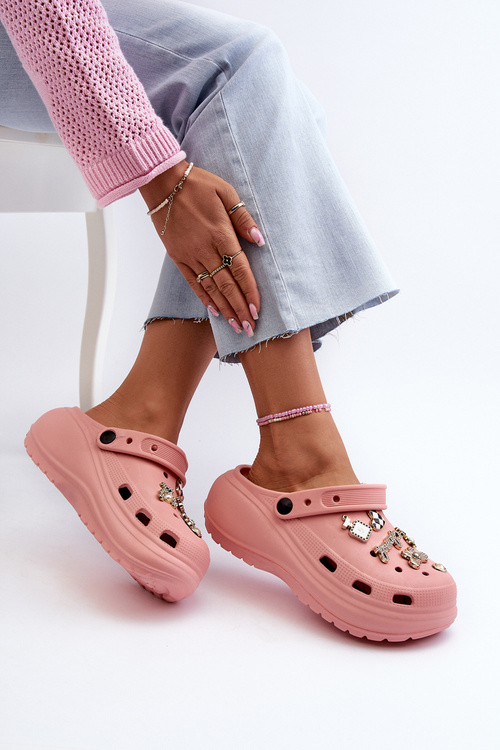 Women's Lightweight Foam Slides with Thick Sole and Pink Buckles by Effiora