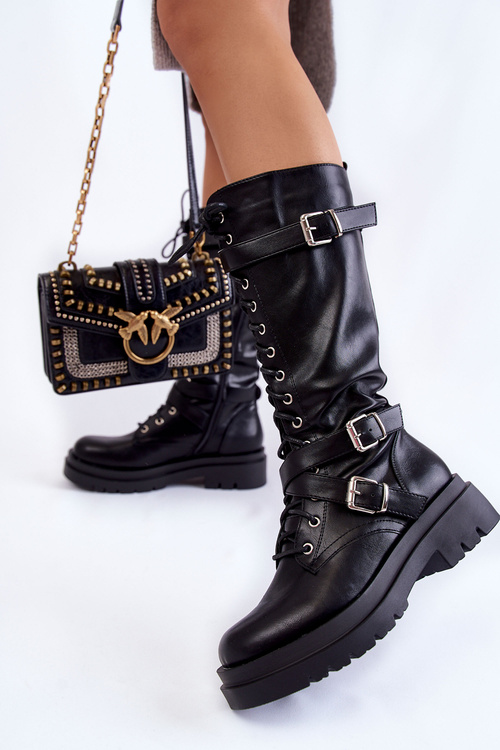 Women's high boots with a kidney with a zipper Black Joelle