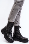 Women's Workery Boots with Decorative Embossing Black Tarolia