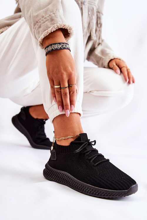 Buty Sportowe Sneakersy Damskie Materiałowe Czarne Storia