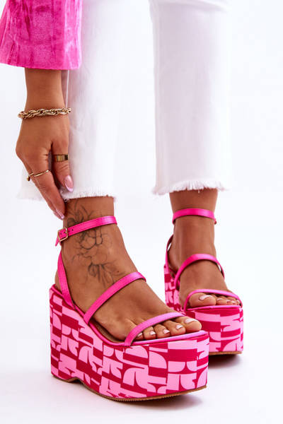 Fashionable Wedge Sandals With Patterns Fuchsia Claria