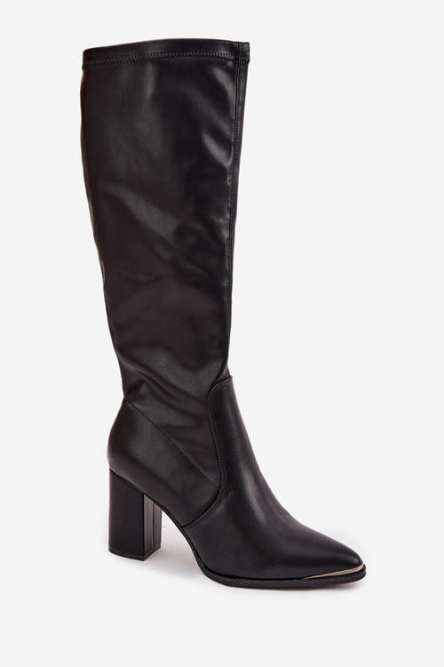 Knee High Heeled Boots with Pointed Toes D&A HY42-921 Black