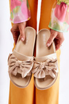 Classic Women's Leather Slippers With A Bow Beige Dessy