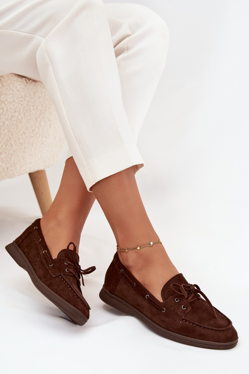 Women's Flat Loafers with Laces Chocolate Zalina