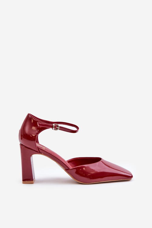 Czółenka Z Lakierowanej Eko Skóry Na Słupku Bordowe Emindria