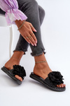 Women's Sandals Decorated with Flowers Black Cellanen