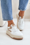 Sneakersy Eko Skórzane Damskie Na Platformie Biało-Beżowe Henizore