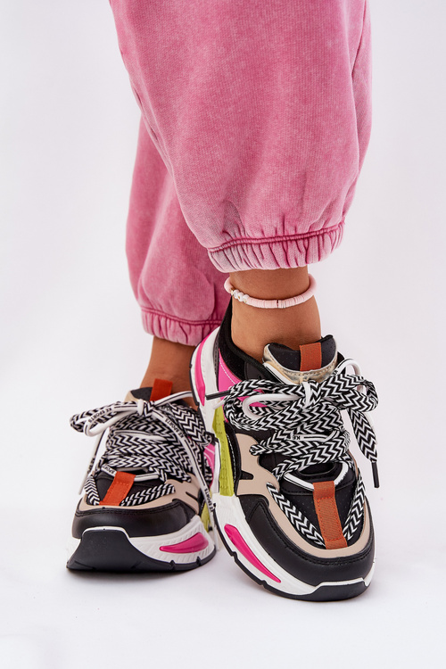 Buty sportowe Sneakersy Z Podwójnym Sznurowaniem Damskie Czarne Efobell