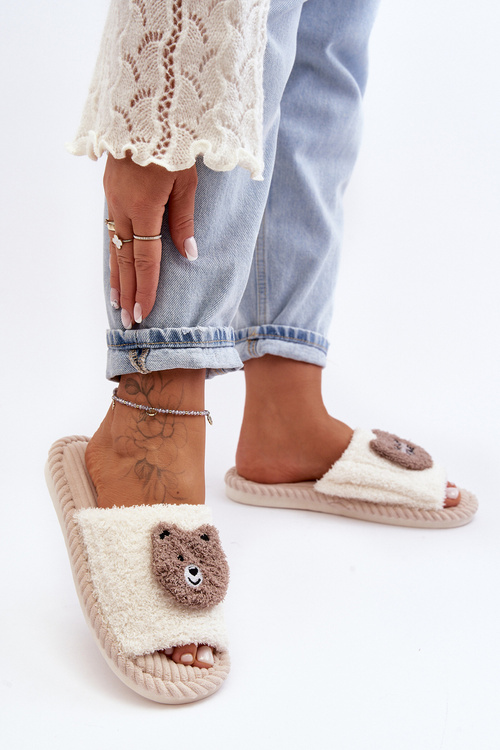 Women's Slippers With Teddy Bear Beige Lavetire