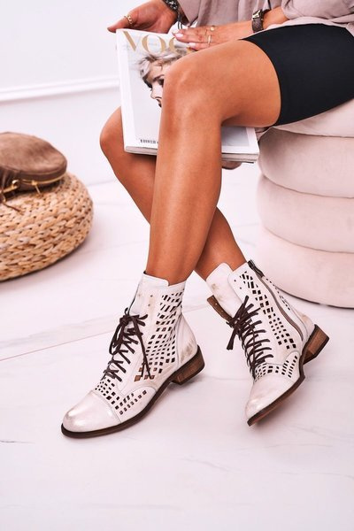 Openwork Leather Boots Nicole 2627 White-Silver